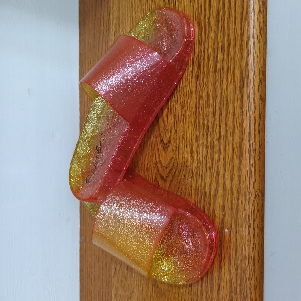 Just Be women's sandals red and yellow sparkles size 7